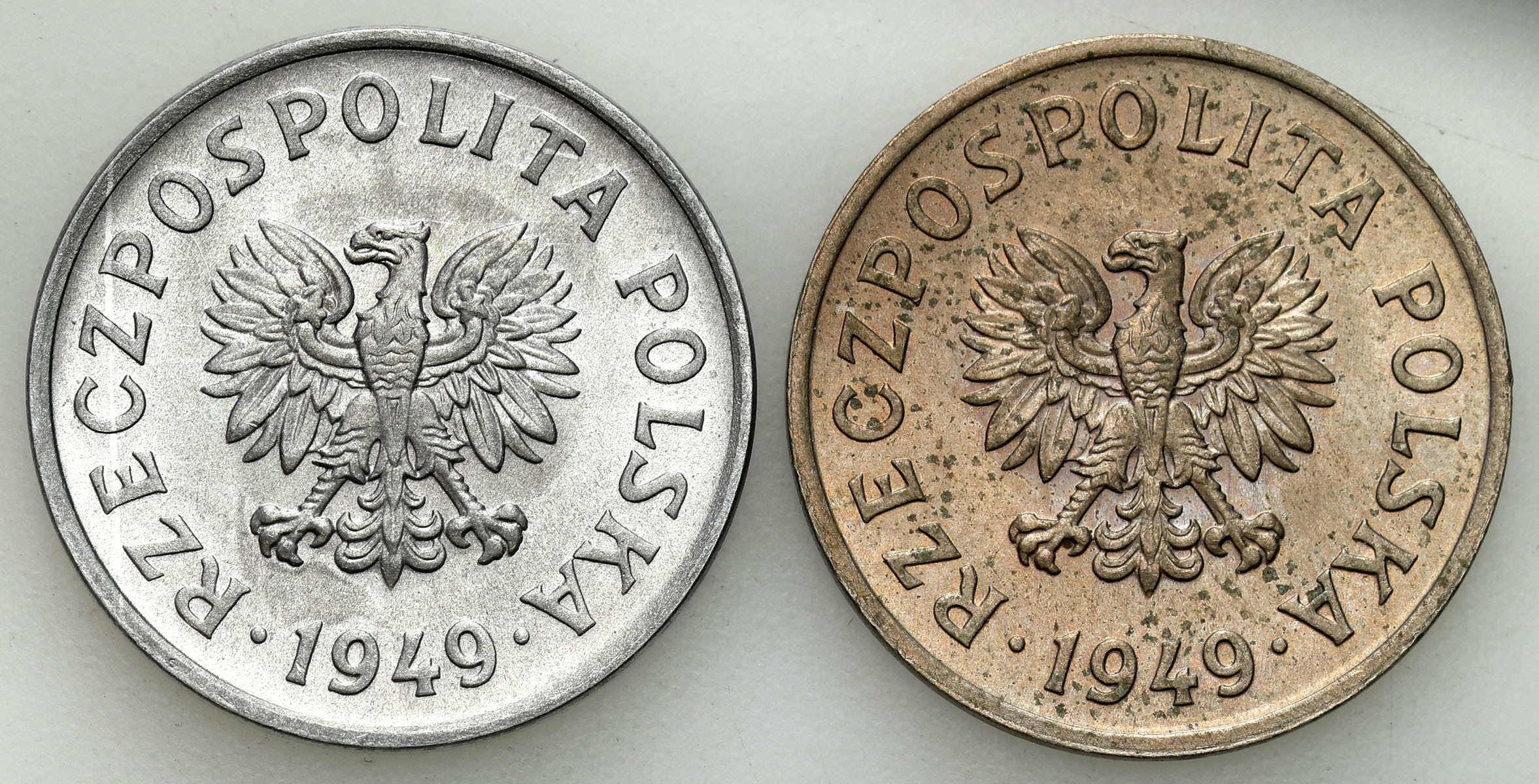 PRL. 20 groszy aluminium i miedzionikiel 1949, zestaw 2 monet